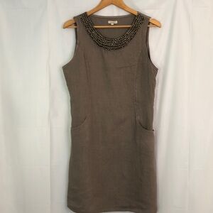 Lina Tomei Embellished Neckline Linen Shift Dress Size L